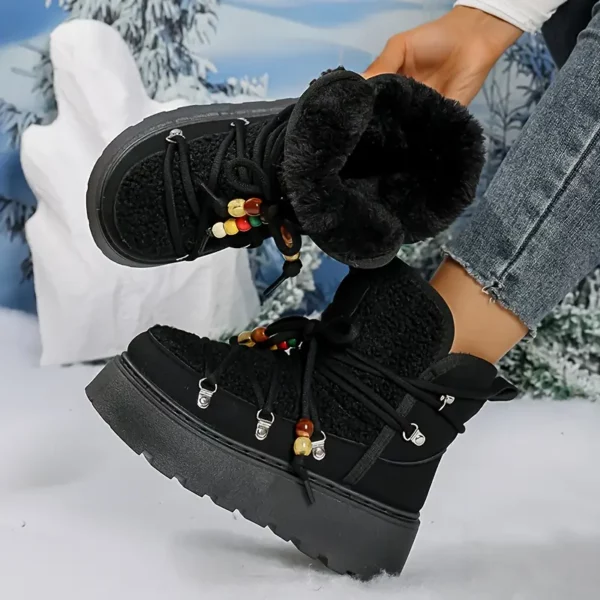 Bottes d’hiver femme mi-mollet à enfiler avec fausse fourrure et semelle antidérapante