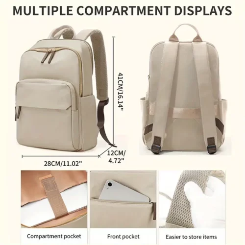 Sac à dos femme élégant pour ordinateur – léger, compartiments multiples, beige