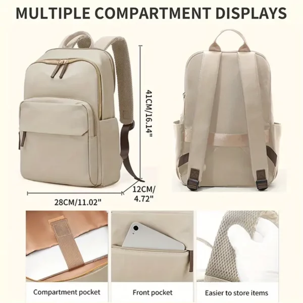 Sac à dos femme élégant pour ordinateur – léger, compartiments multiples, beige