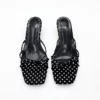 Sandales à petit talon femme – mule élégante à pois bout carré confortable