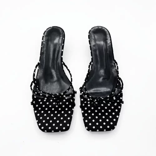 Sandales à petit talon femme – mule élégante à pois bout carré confortable