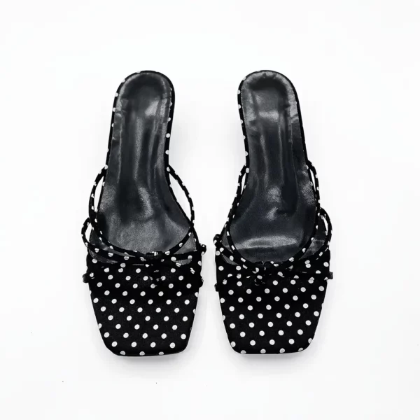 Sandales à petit talon femme – mule élégante à pois bout carré confortable
