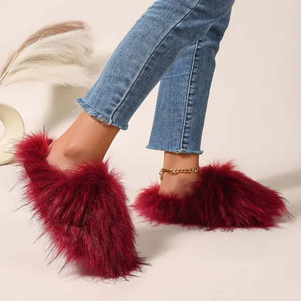 Chaussons femme en fausse fourrure douce – semelle antidérapante intérieur extérieur
