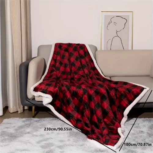 Plaid en flanelle douce réversible – motif carreaux rouge noir – ultra confortable