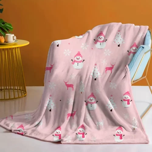 Plaid polaire de Noël doux – motif renne et flocons pour canapé ou lit