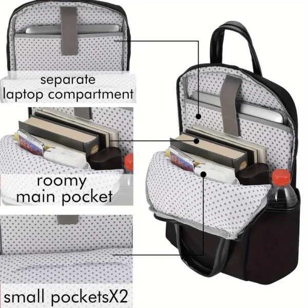 Sac à dos femme en nylon noir – style élégant avec compartiment ordinateur