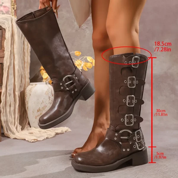Bottes cavalières femme en cuir synthétique avec boucles – doublure confort