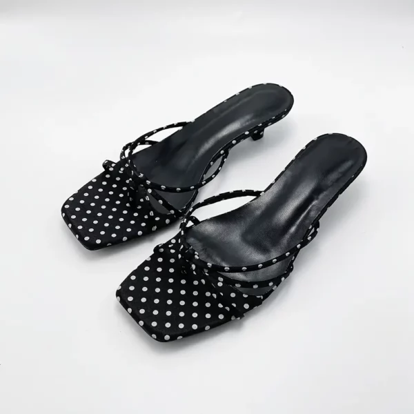 Sandales à petit talon femme – mule élégante à pois bout carré confortable