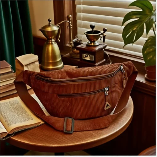 Sac banane femme en velours côtelé – style décontracté avec sangle réglable