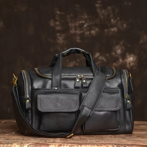 Sac week-end femme en cuir souple – grand sac de voyage avec poches zippées
