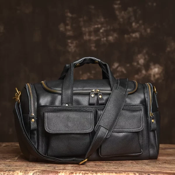 Sac week-end femme en cuir souple – grand sac de voyage avec poches zippées