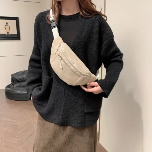 Sac banane femme en velours côtelé – design unisexe léger et résistant