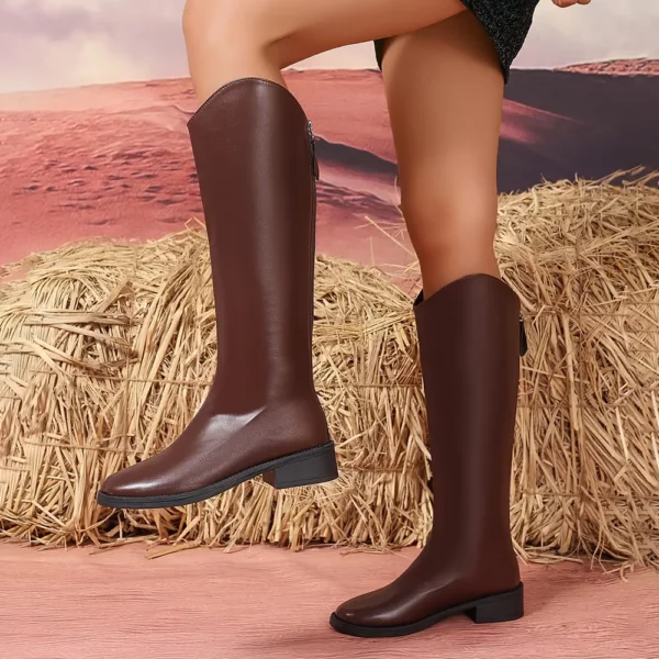 Bottes cavalières femme en cuir avec talon épais – look décontracté élégant