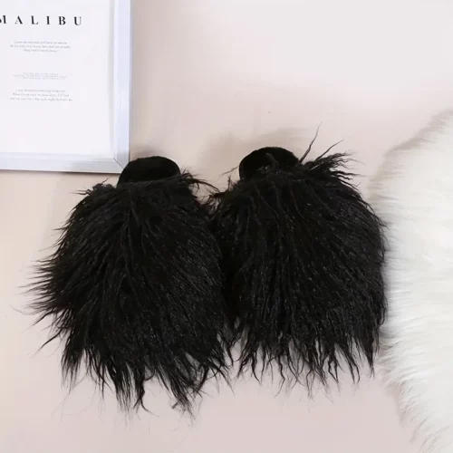 Chaussons femme en fausse fourrure peluche – intérieur chaud et confort moelleux