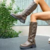 Bottes femme à talon épais avec boucle latérale – semelle antidérapante PU