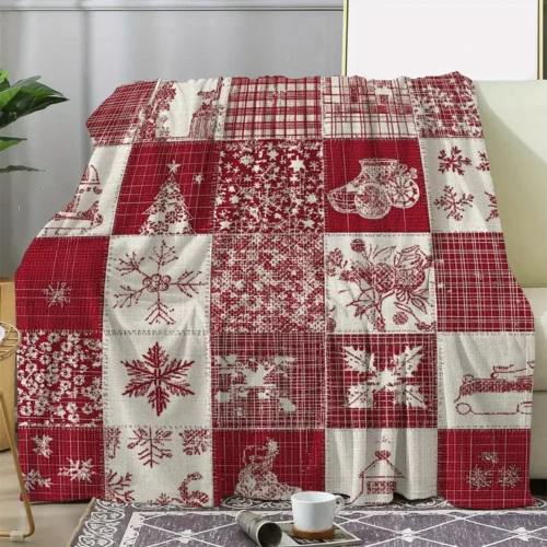 Plaid flanelle motif flocons de neige – couverture douce esprit Noël