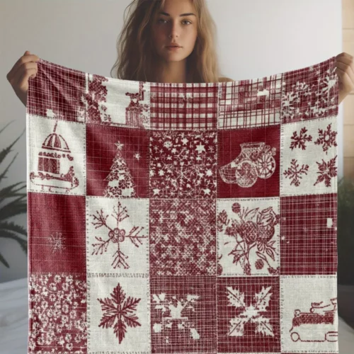 Plaid flanelle motif flocons de neige – couverture douce esprit Noël
