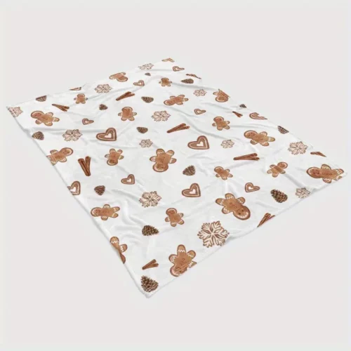 Plaid de Noël tricoté en polyester à motif pain d'épice et cannelle – 1 pièce