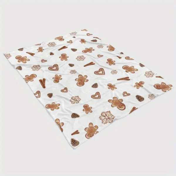 Plaid de Noël tricoté en polyester à motif pain d'épice et cannelle – 1 pièce