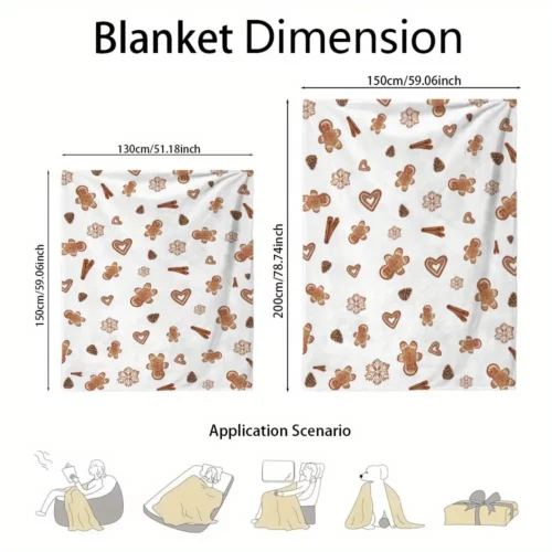 Plaid de Noël tricoté en polyester à motif pain d'épice et cannelle – 1 pièce