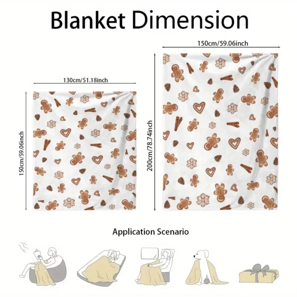 Plaid de Noël tricoté en polyester à motif pain d'épice et cannelle – 1 pièce