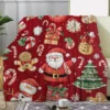 Plaid de Noël en flanelle douce – motifs père Noël, sapin et pain d'épices