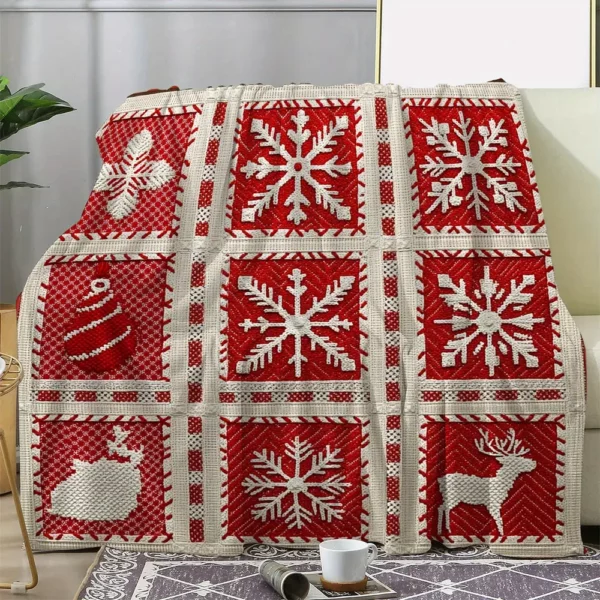 Plaid flanelle Noël doux – motif flocon et renne rétro pour ambiance festive