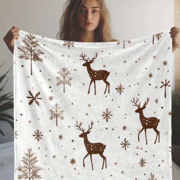 Plaid de Noël en flanelle douce avec motifs élan et flocons de neige