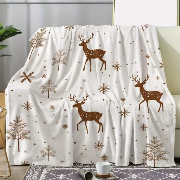 Plaid de Noël en flanelle douce avec motifs élan et flocons de neige