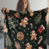 Plaid de Noël en flanelle douce – motifs pain d’épice et déco festive