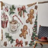 Plaid de Noël en flanelle douce – Motifs pain d’épice et sapins festifs