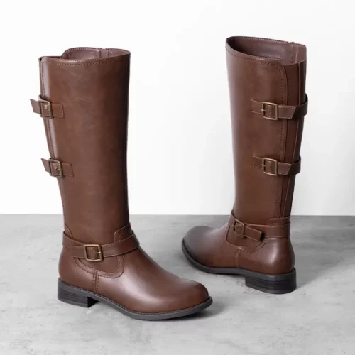 Bottes femme à talon bas avec zip latéral – style équestre rétro dépliable