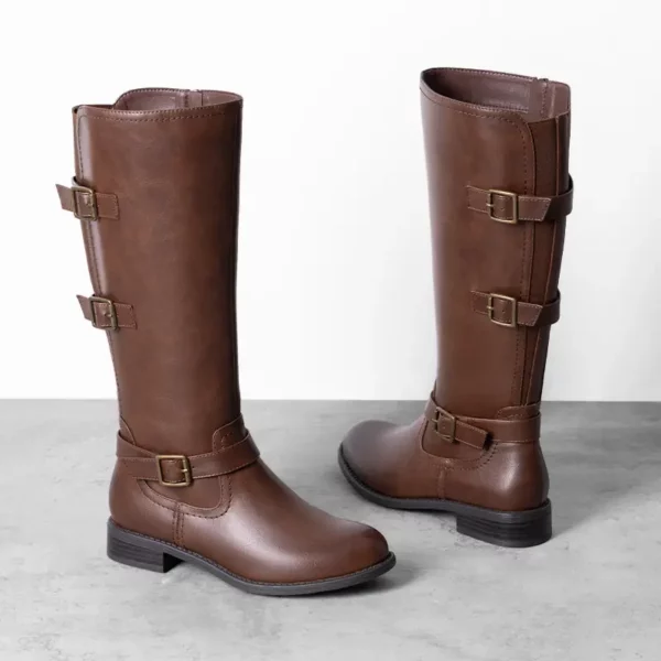 Bottes femme à talon bas avec zip latéral – style équestre rétro dépliable