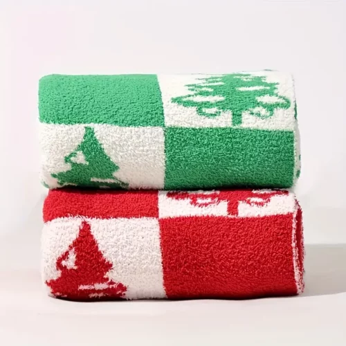 Plaid de Noël en polyester motif sapin – doux, lavable et déco festive