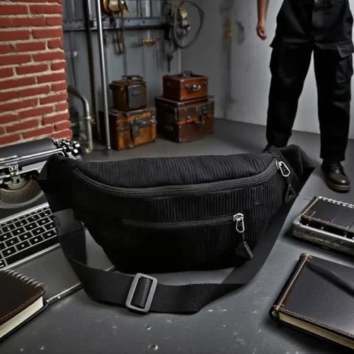Sac banane femme en velours côtelé – style décontracté avec sangle réglable