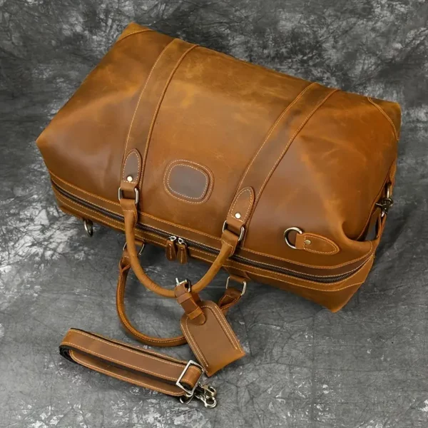 Sac weekend femme en cuir véritable style vintage – sac de voyage élégant