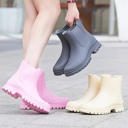 Bottines de pluie femme en caoutchouc imperméables – semelle antidérapante