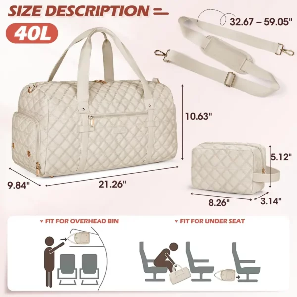 Sac de voyage femme matelassé avec compartiment chaussures et trousse assortie