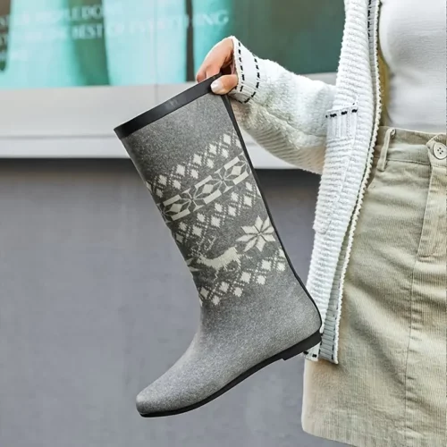 Bottes de pluie femme en caoutchouc avec motif cerf – semelle antidérapante