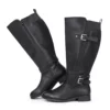 Bottes cavalières femme en cuir avec boucle – talon plat et zip latéral