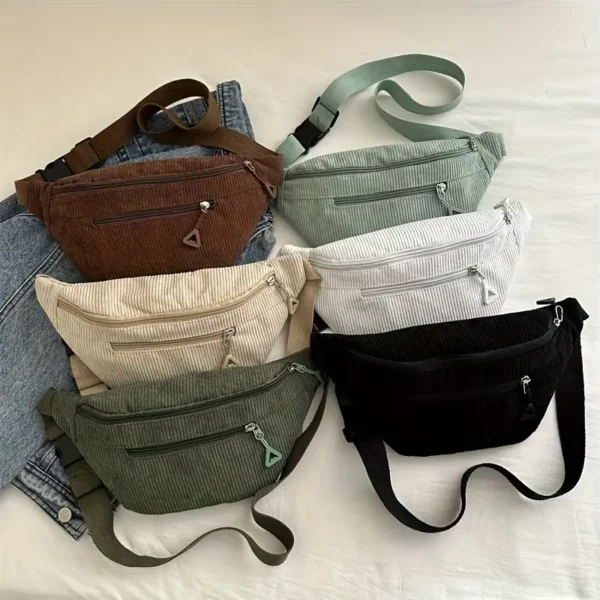Sac banane femme en velours côtelé – sacoche tendance à grande capacité