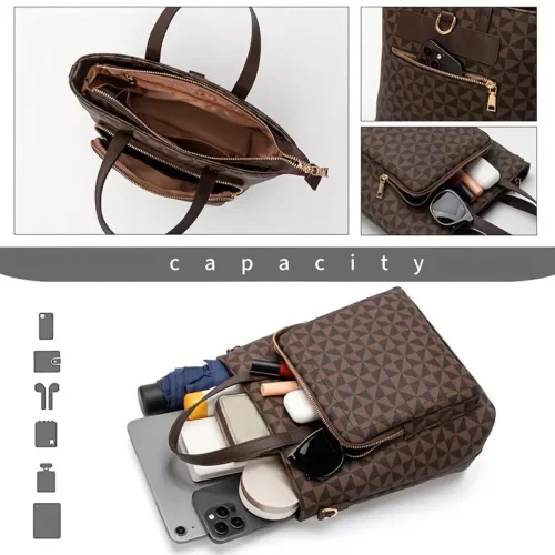 Sac à dos léger convertible femme – style urbain, bandoulière amovible, motif géométrique
