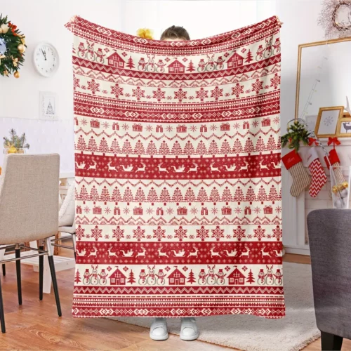 Plaid de Noël en flanelle douce – couverture chaude à motif festif cosy