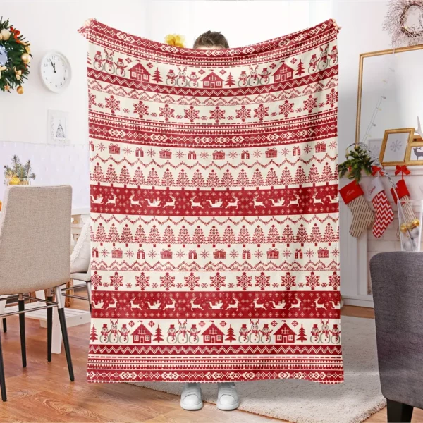 Plaid de Noël en flanelle douce – couverture chaude à motif festif cosy