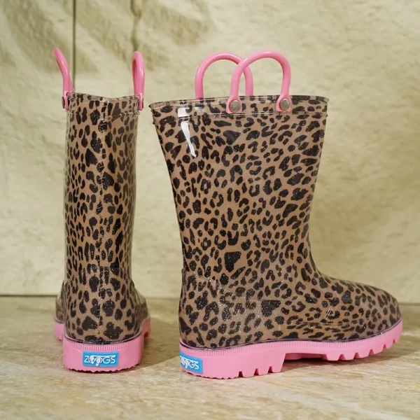Bottes de pluie femme en caoutchouc imprimé léopard avec poignées contrastées