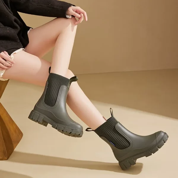 Bottes de pluie femme style Chelsea en caoutchouc – semelle épaisse antidérapante