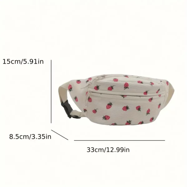 Sac banane femme en velours côtelé motif fraise – bandoulière tendance quotidienne
