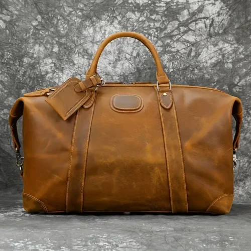 Sac weekend femme en cuir véritable style vintage – sac de voyage élégant