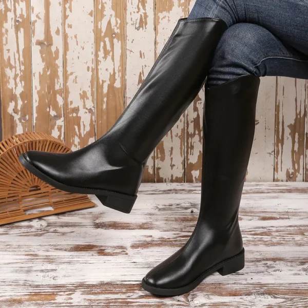 Bottes cavalières femme style western – similicuir noir à talon épais