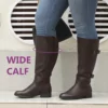 Bottes femme à tige large en simili cuir – bout rond, talon épais, style élégant